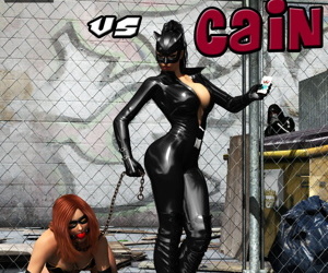 manga Cain đấu với catwoman, catwoman , harley quinn , dark skin , thigh high boots 